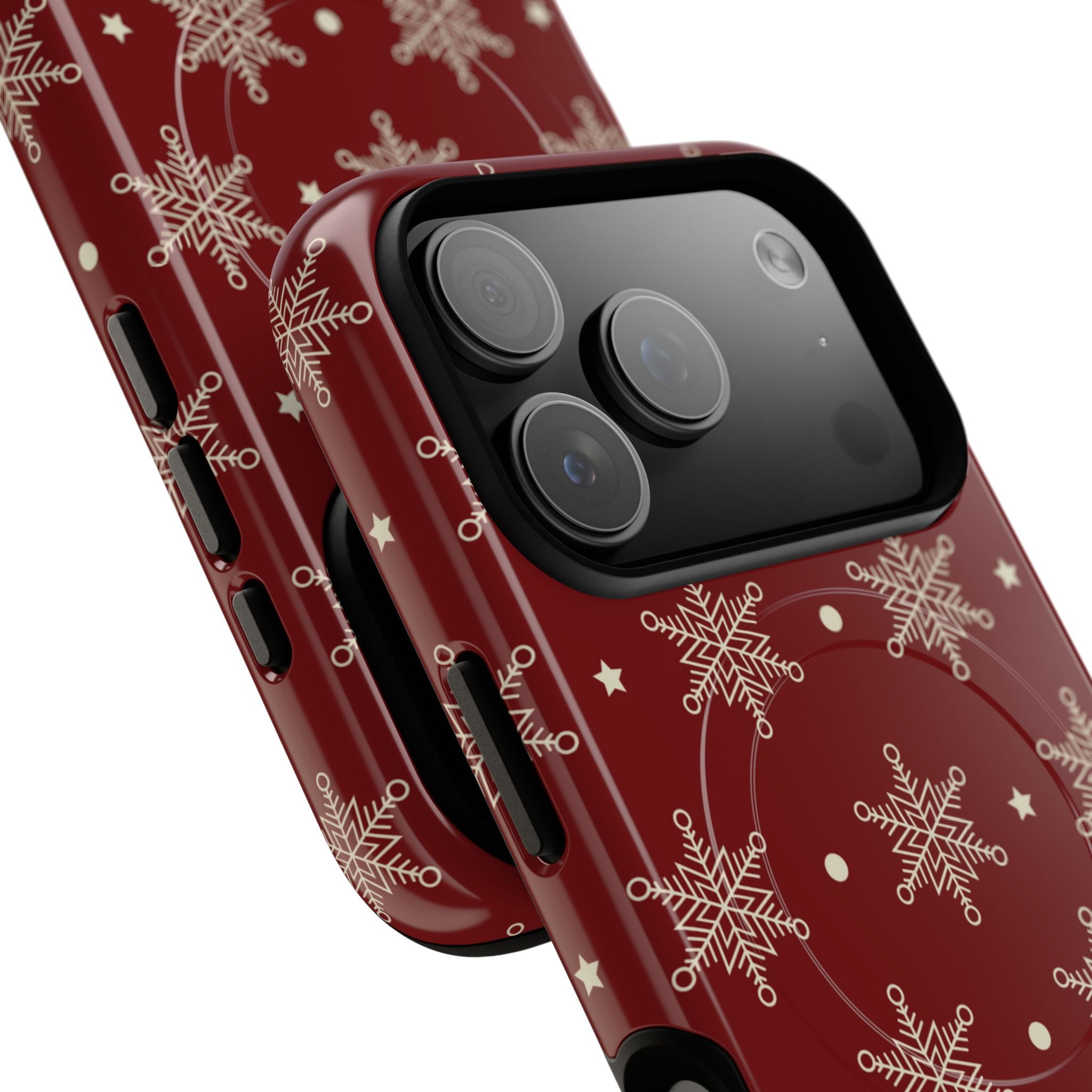 Cream Snowflake Crimson iPhone 17 Pro Case - Tough+ - CASE•BOB
