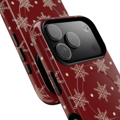 Cream Snowflake Crimson iPhone 17 Pro Case - Tough+ - CASE•BOB