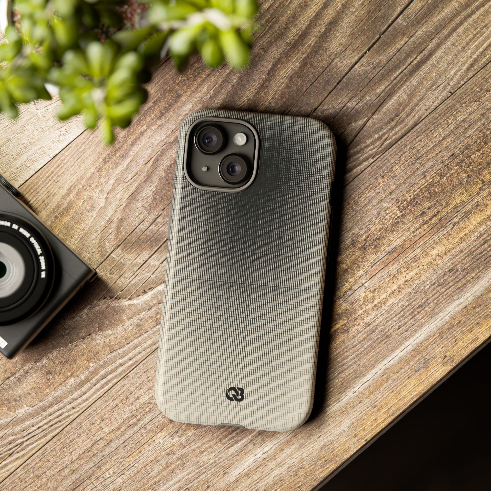 Beige Tough Phone Case for iPhone - Carbon Screen Grid