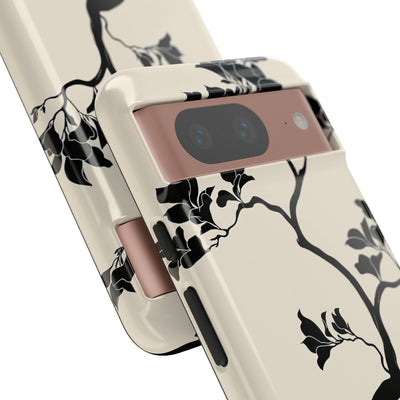 Beige Tough Phone Case for Google Pixel - Obsidian Bonsai Silhouette