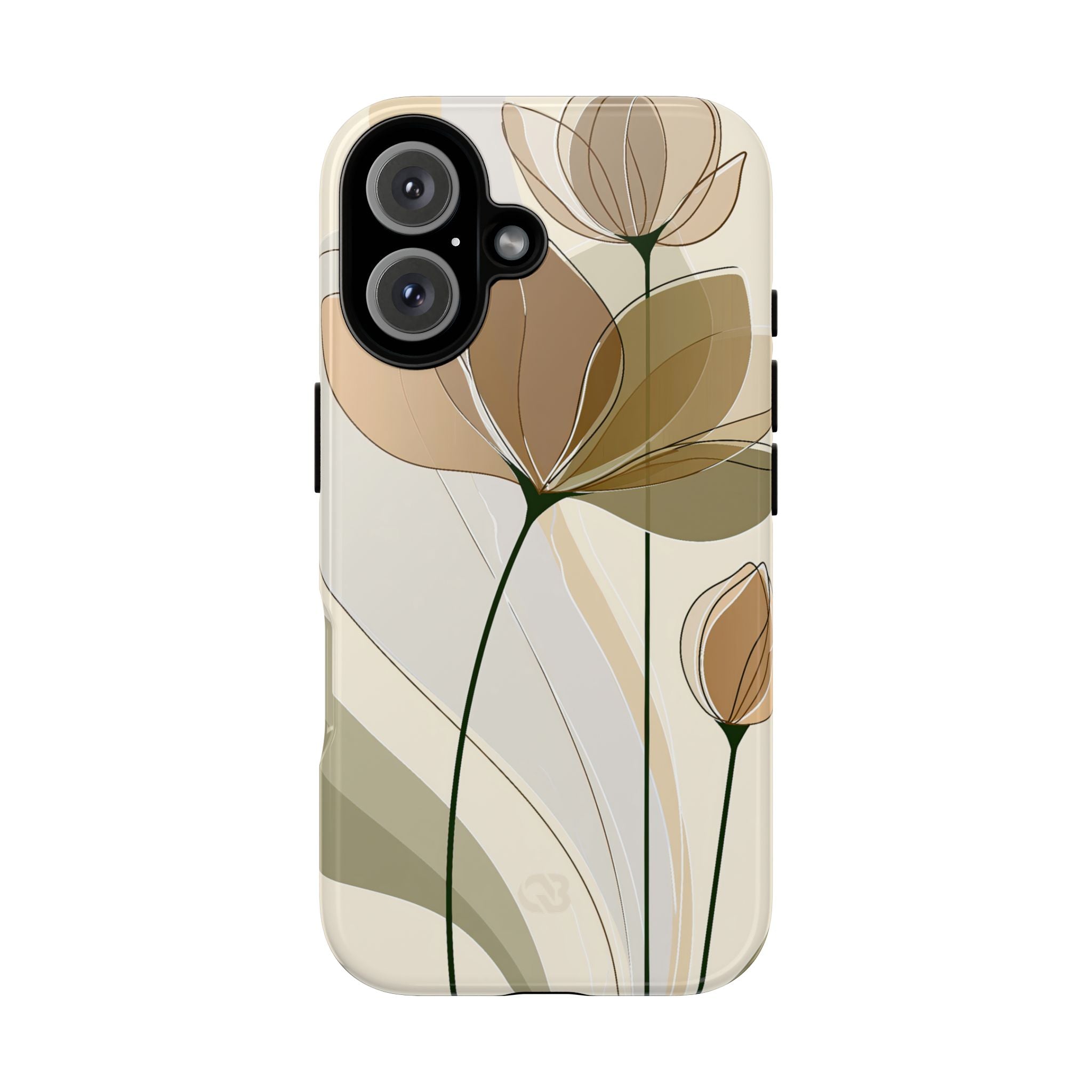 Beige Tough Phone Case for iPhone - Muted Ochre Petals