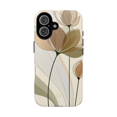 Beige Tough Phone Case for iPhone - Muted Ochre Petals