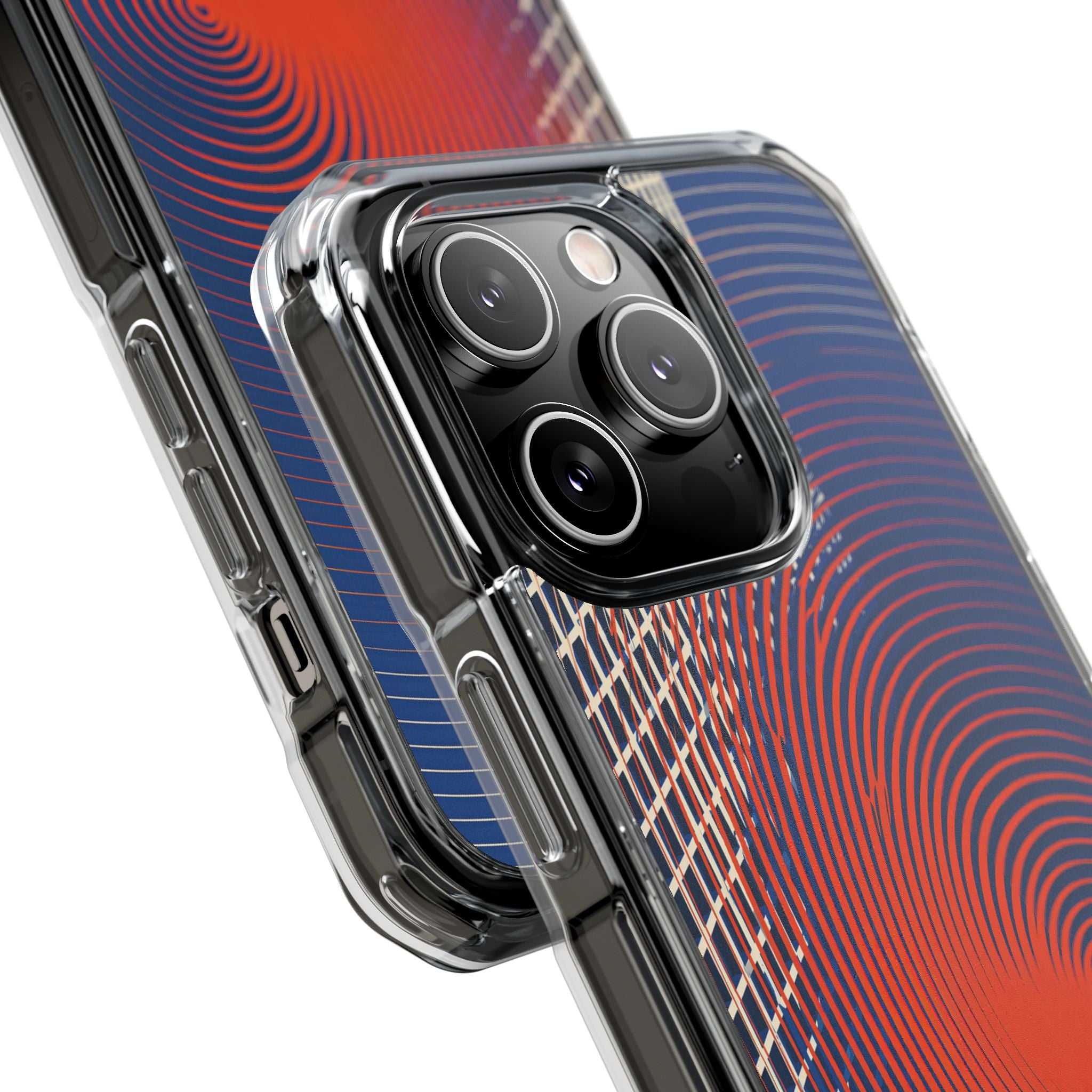 Blue Impact MagSafe Phone Case for iPhone - Orange Orbit Grid
