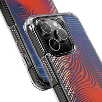 Blue Impact MagSafe Phone Case for iPhone - Orange Orbit Grid