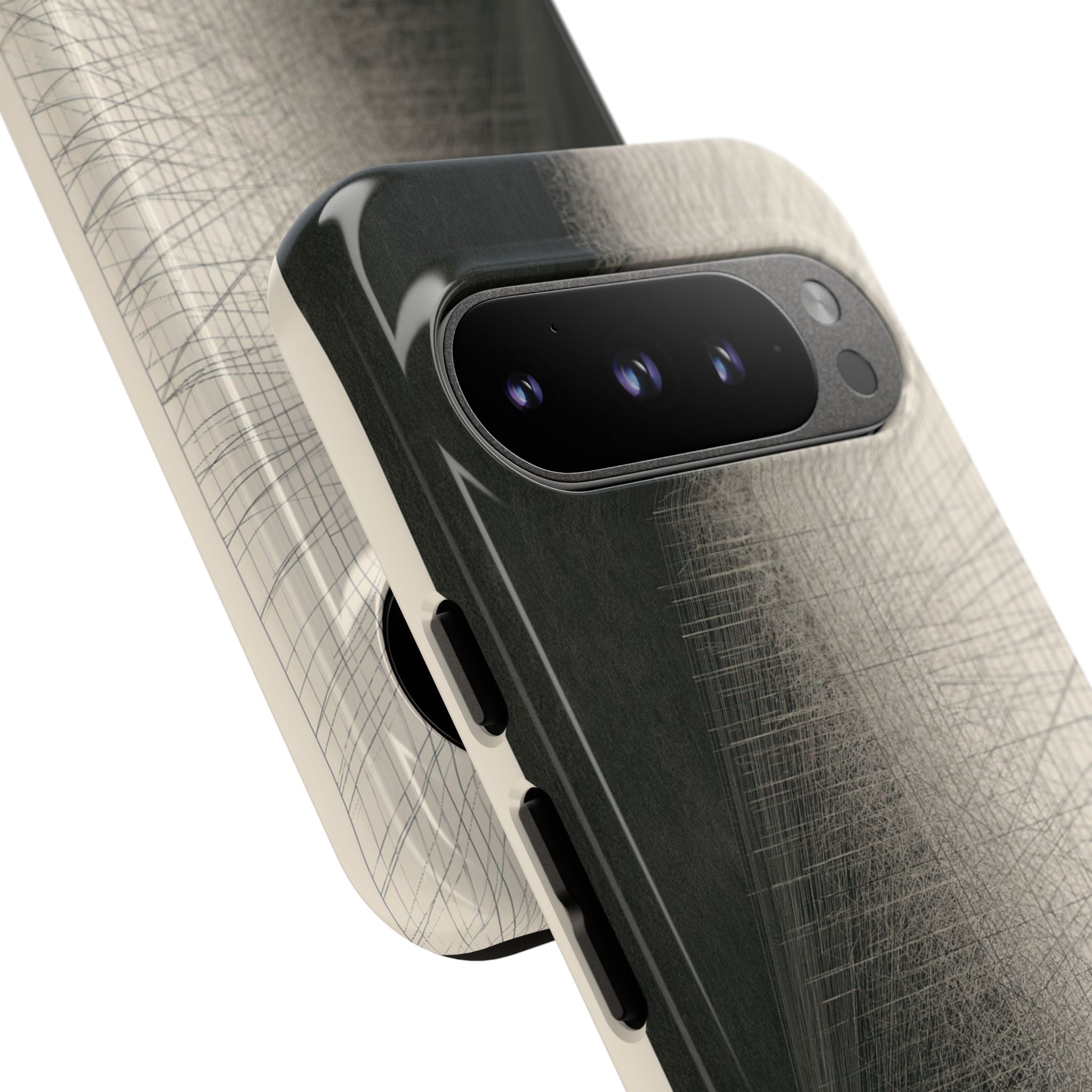 Beige Tough Phone Case for Google Pixel - Brutalist Graphite Grid