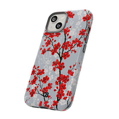 Grey Tough Phone Case for iPhone - Crimson Sakura Slate