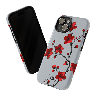 Grey Tough Phone Case for iPhone - Crimson Blossom Onyx