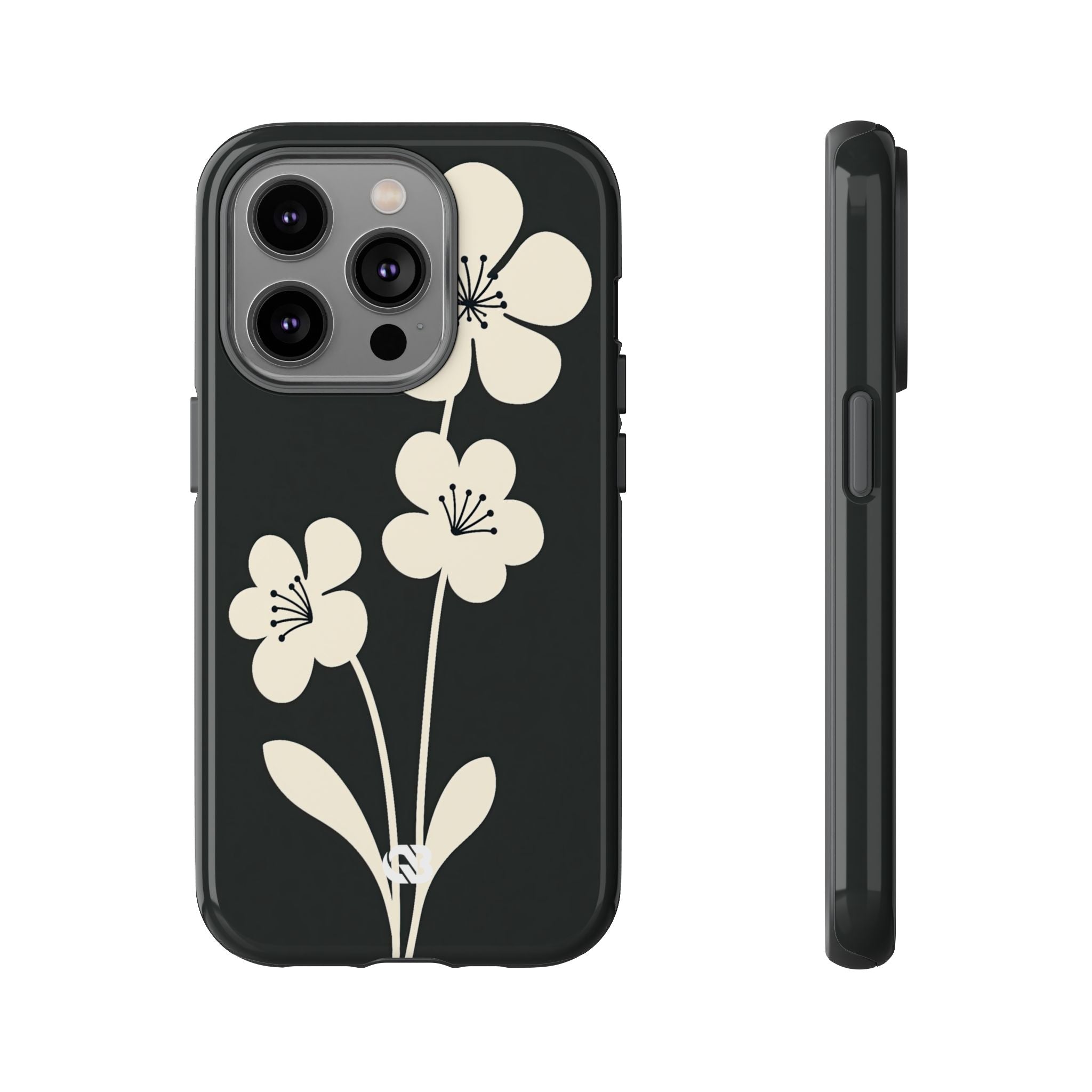 Black Tough Phone Case for iPhone - Obsidian Cream Bloom