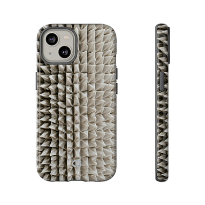 Beige Tough Phone Case for iPhone - Bone Spiked Grid