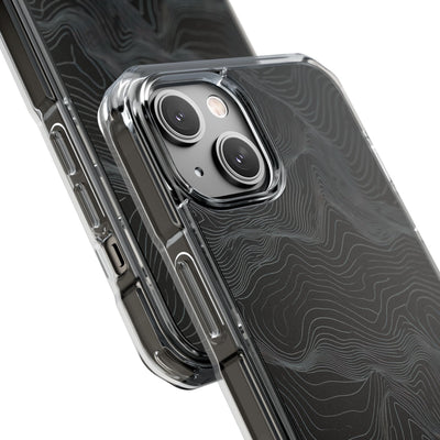 Black Impact MagSafe Phone Case for iPhone - Obsidian Topo Wireframe