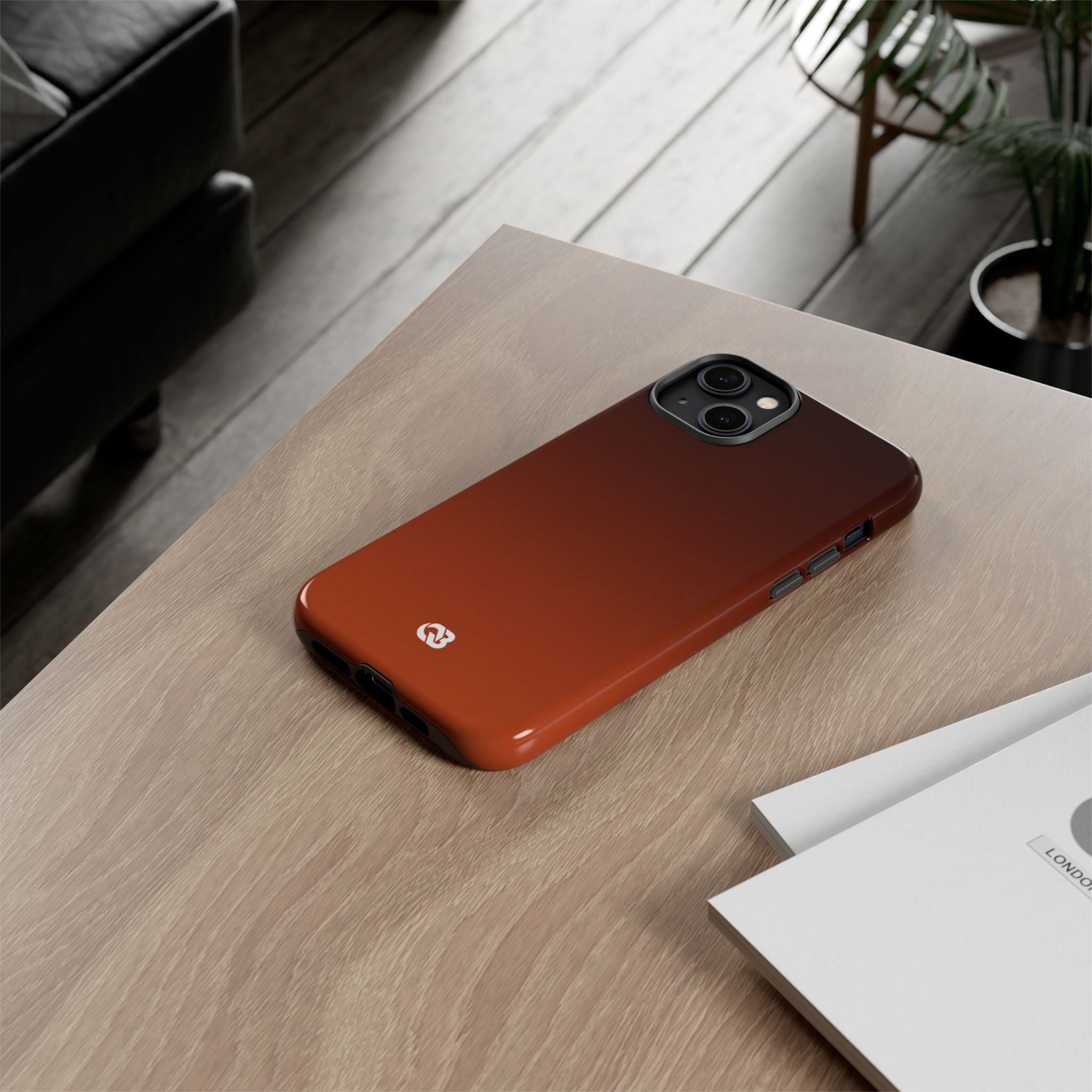 Orange Tough Phone Case for iPhone - Obsidian Ember Fade