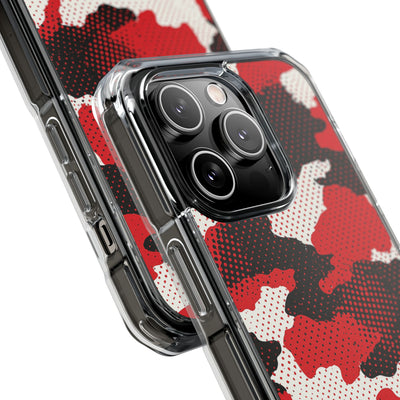 Crimson Halftone Camo · Clear Impact Magnetic Phone Case for iPhone · Red