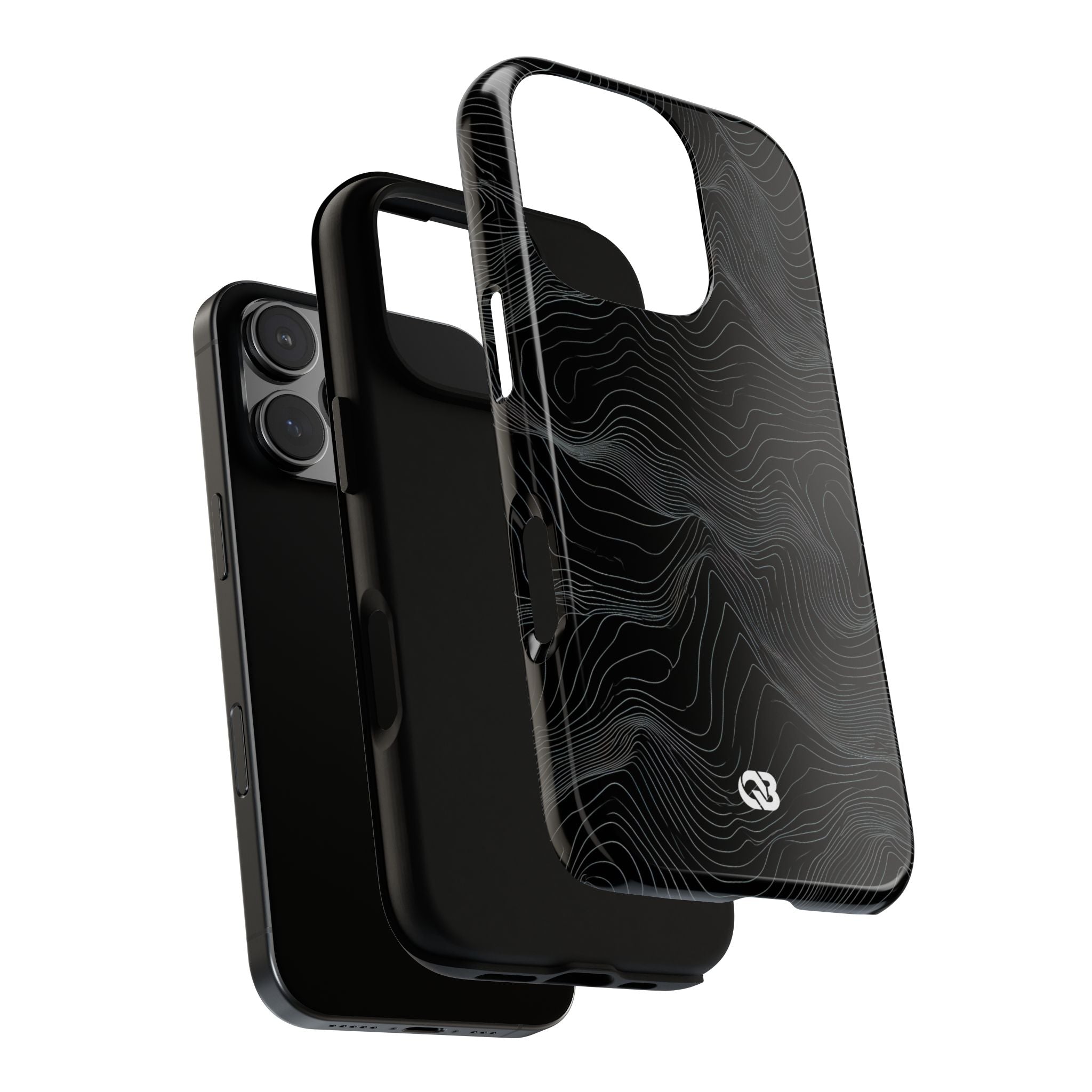 Black Tough Phone Case for iPhone - Obsidian Topo Wireframe