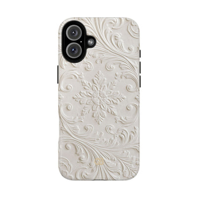 White Tough Phone Case for iPhone - Alabaster Floral Relief