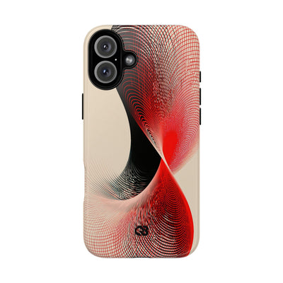 Red Tough Phone Case for iPhone - Crimson Grid Vortex