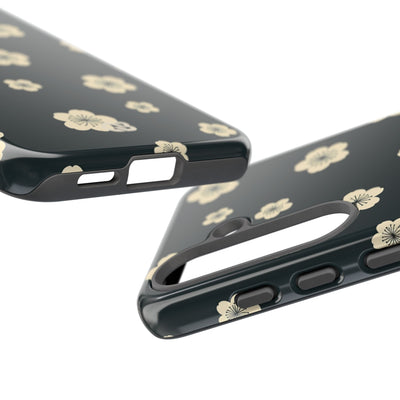 Teal Tough Phone Case for Samsung - Obsidian Cream Petals