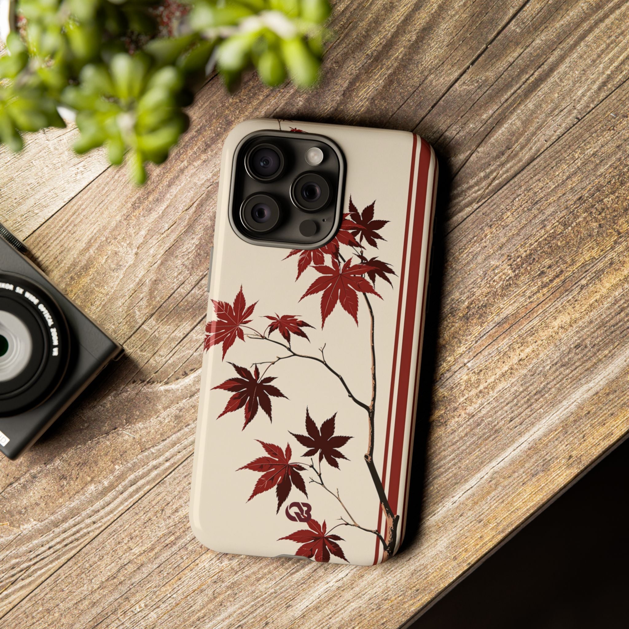 Red Tough Phone Case for iPhone - Crimson Momiji Stripe