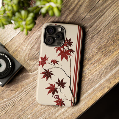 Red Tough Phone Case for iPhone - Crimson Momiji Stripe