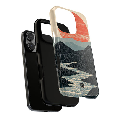 Beige Tough Phone Case for iPhone - Crimson Ridge Flow