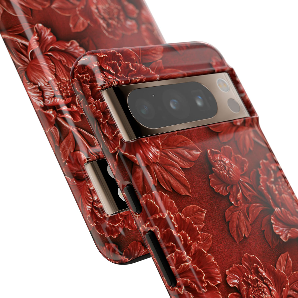 Cinnabar Peony Relief · Tough Phone Case for Pixel ·  Red