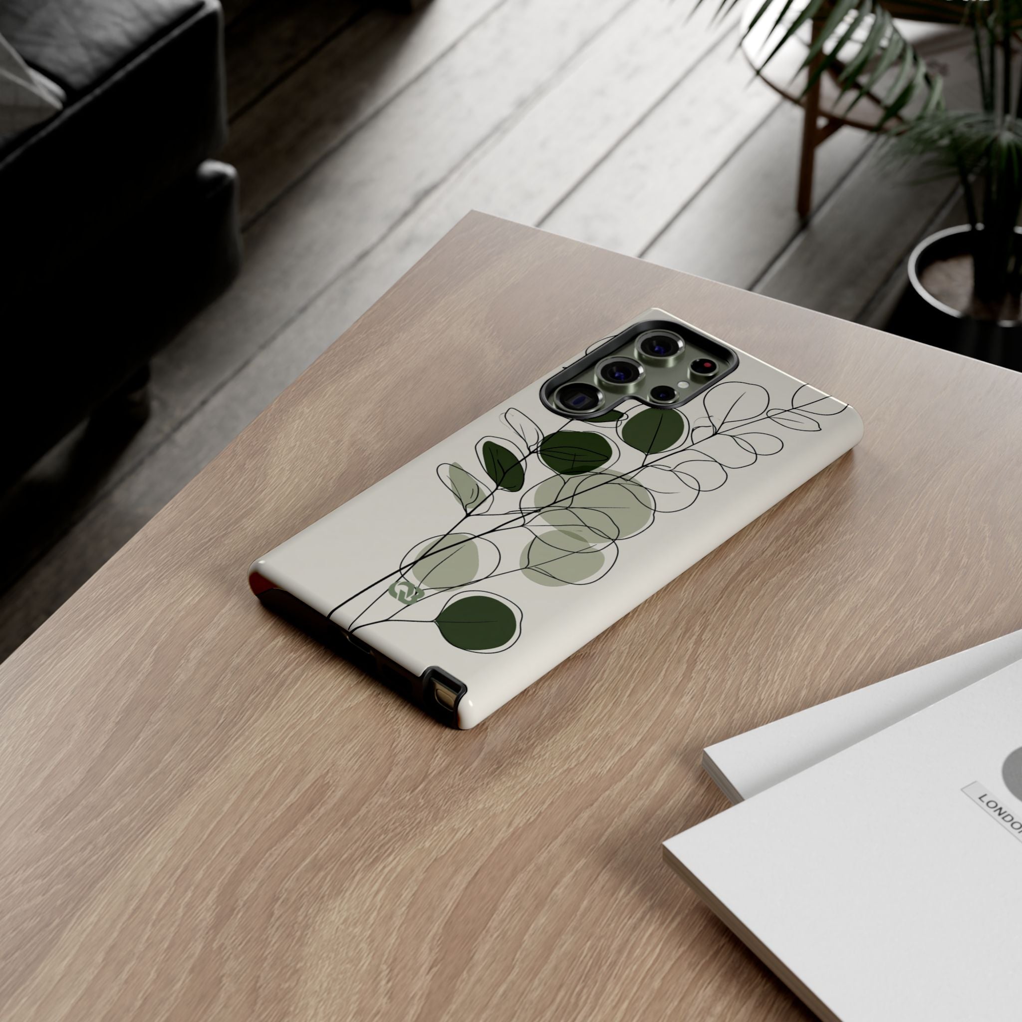 Green Tough Phone Case for Samsung - Muted Eucalyptus Sketch