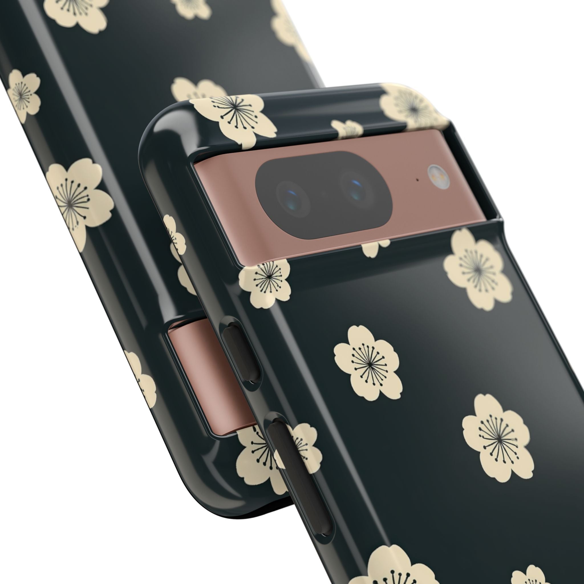 Teal Tough Phone Case for Google Pixel - Obsidian Cream Petals