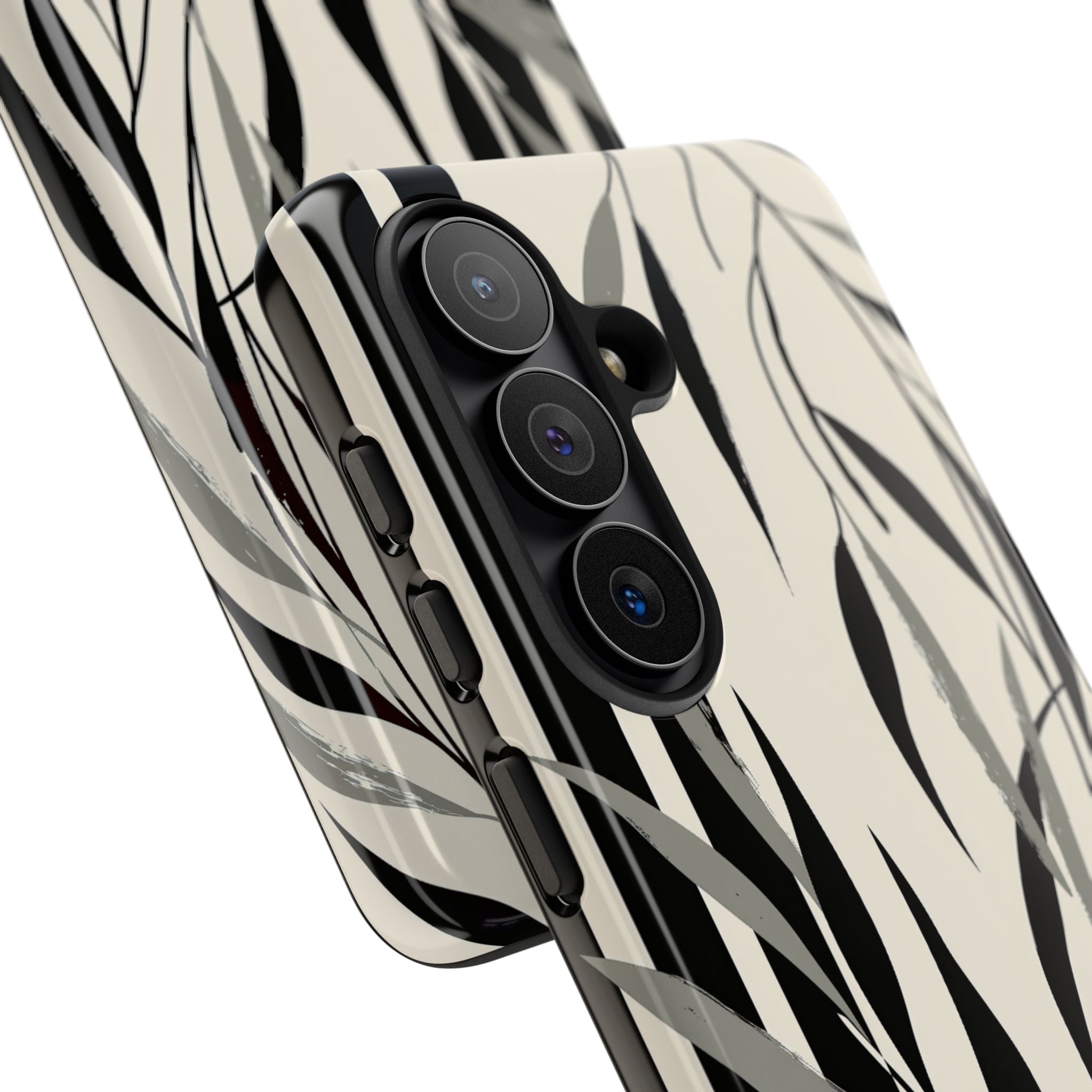 Beige Tough Phone Case for Samsung - Soot Leaf Sketch