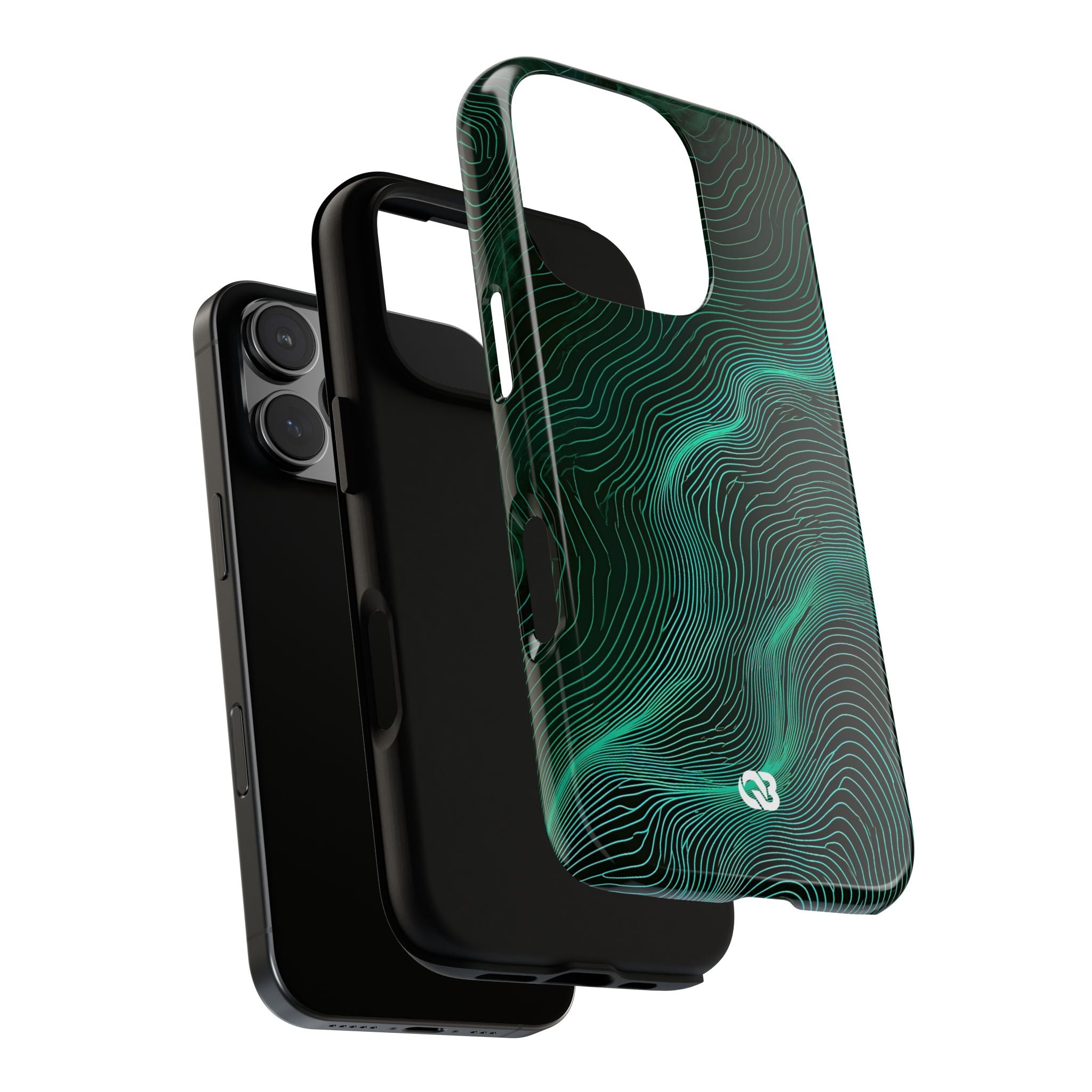 Teal Tough Phone Case for iPhone - Neon Jade Contour
