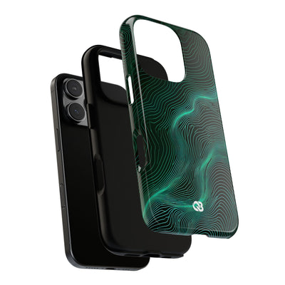Teal Tough Phone Case for iPhone - Neon Jade Contour