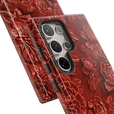 Cinnabar Peony Relief · Tough Phone Case for Samsung · Red