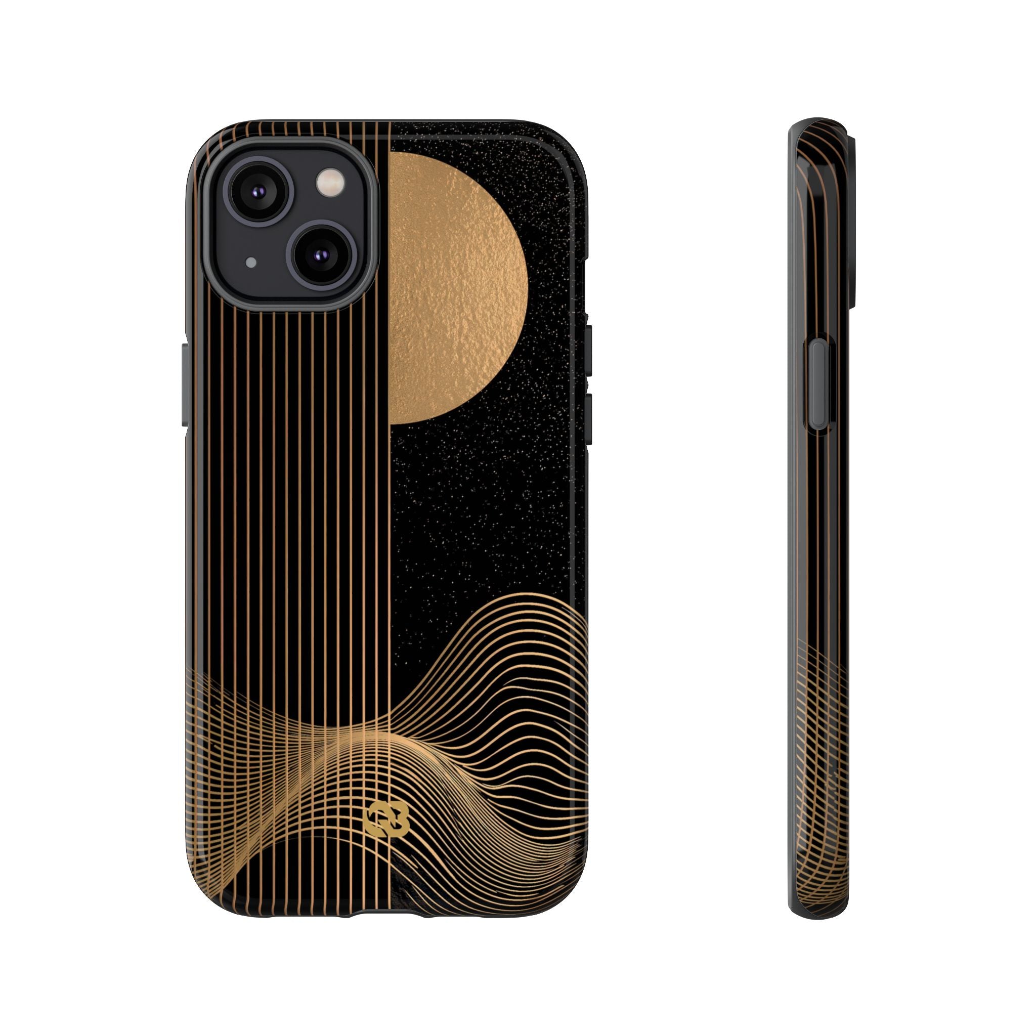 Gold Tough Phone Case for iPhone - Gilded Obsidian Dunes