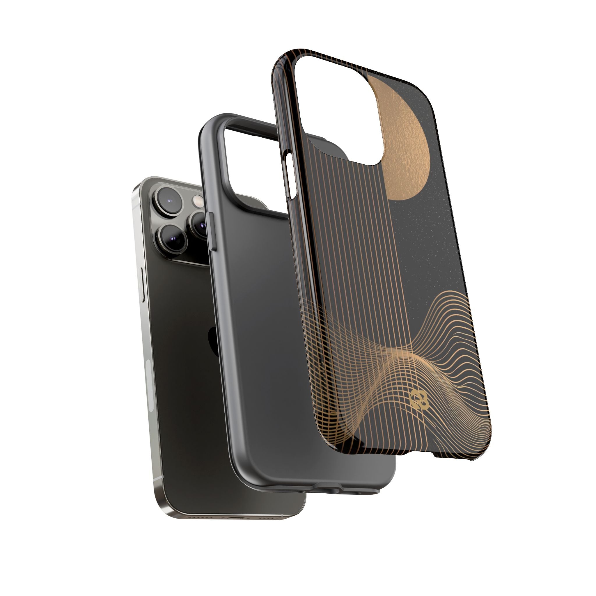 Gold Tough Phone Case for iPhone - Gilded Obsidian Dunes