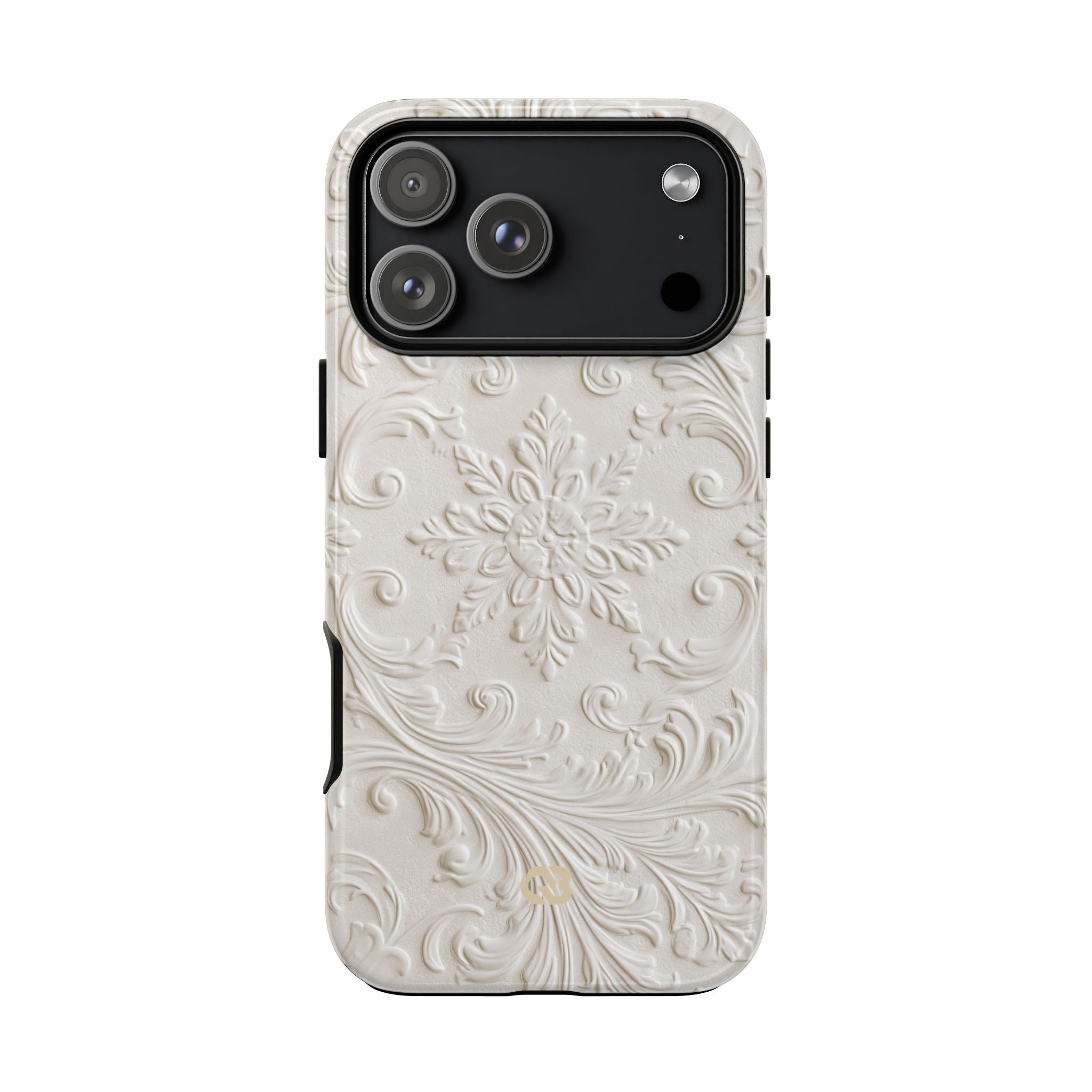White Tough Phone Case for iPhone - Alabaster Floral Relief