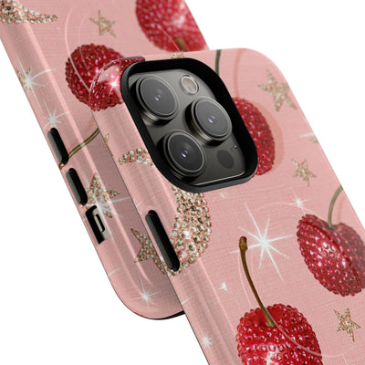 Bedazzled Ruby Cherries · Tough 2.0 Magnetic Phone Case for iPhone · Pink