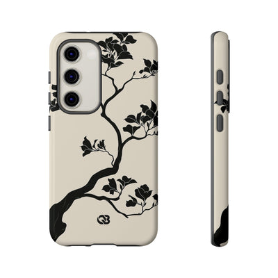 Beige Tough Phone Case for Samsung - Obsidian Bonsai Silhouette