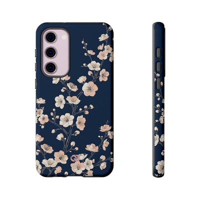 Blue Tough Phone Case for Samsung - Midnight Peach Sakura