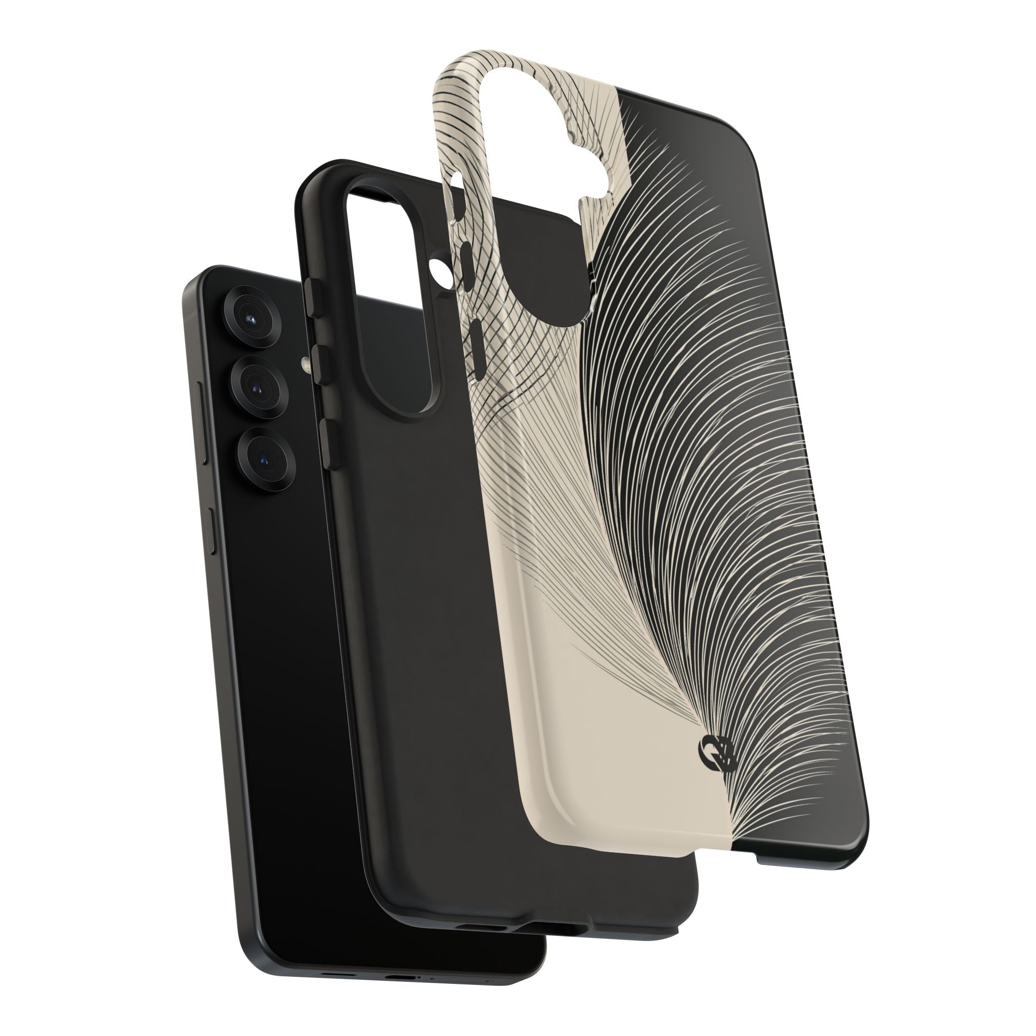 Beige Tough Phone Case for Samsung - Obsidian Cream Plume