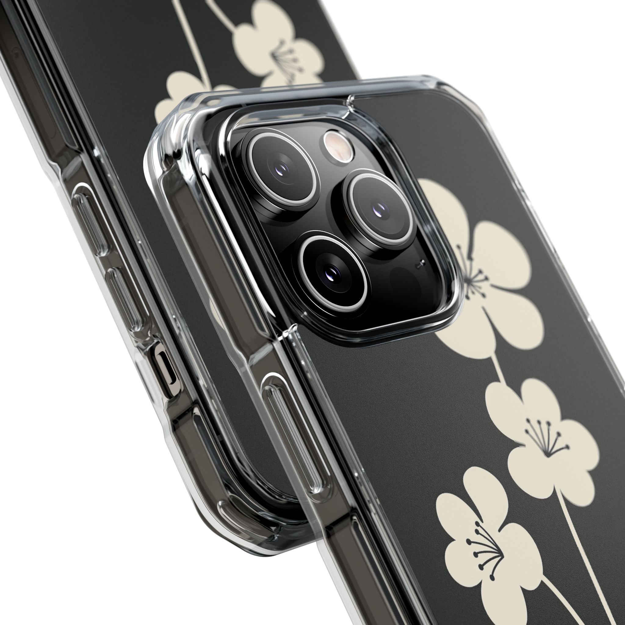 Black Impact MagSafe Phone Case for iPhone - Obsidian Cream Bloom