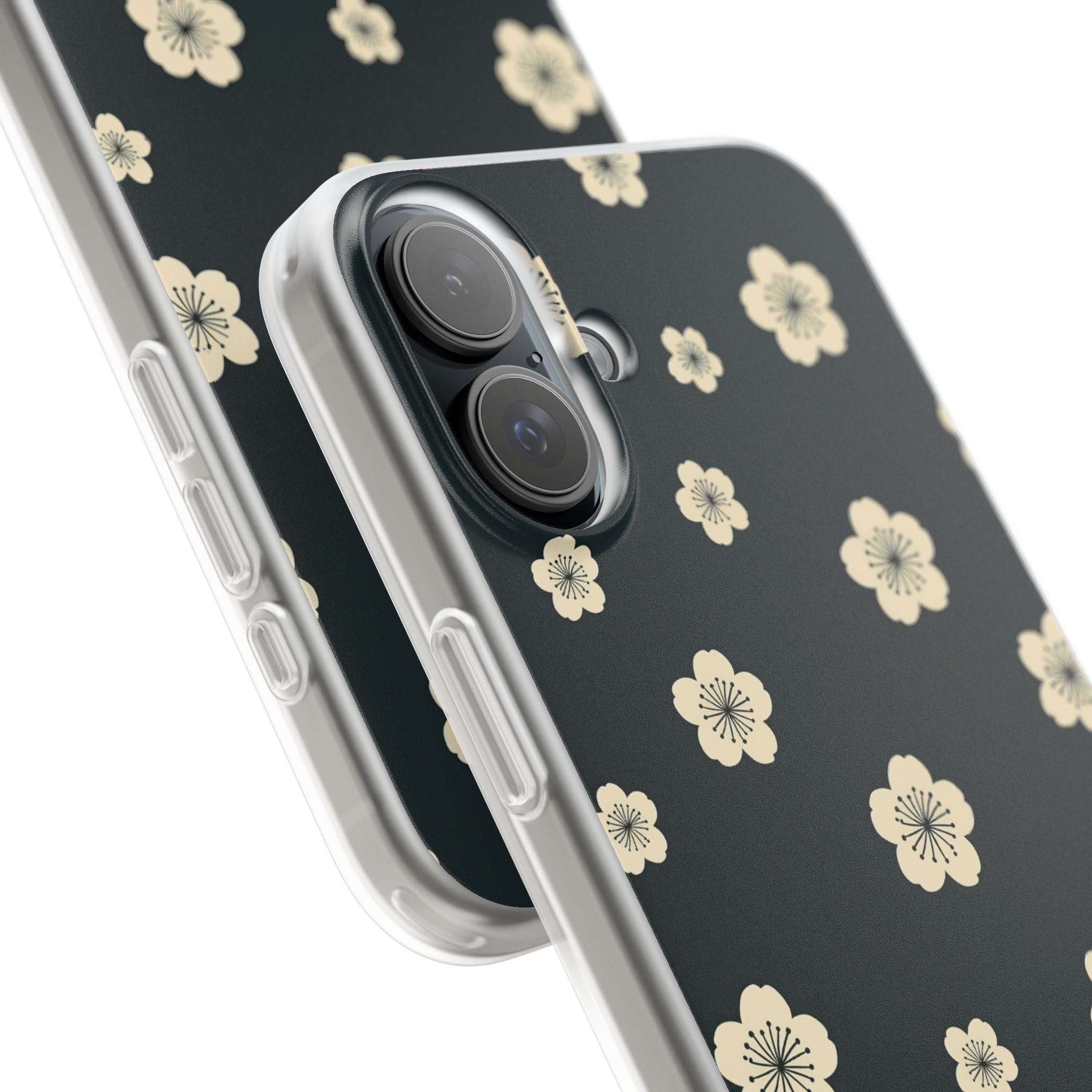 Teal Lite Phone Case for iPhone - Obsidian Cream Petals