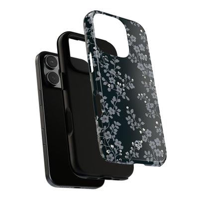 Black Tough Phone Case for iPhone - Midnight Slate Blossom