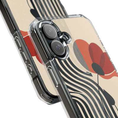 Beige Impact MagSafe Phone Case for iPhone - Crimson Line Bloom