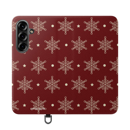 Cream Snowflakes Crimson - Samsung S25 Case - Wallet