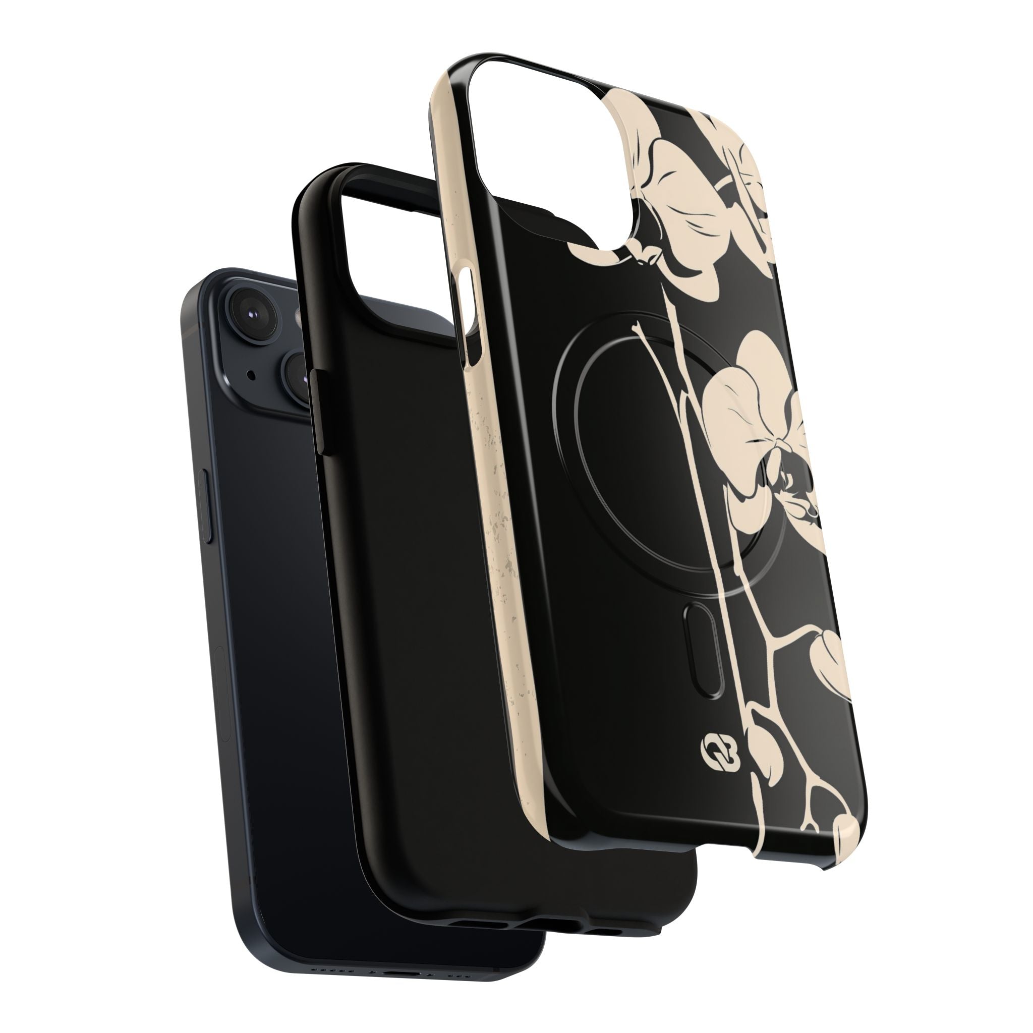 Black Tough 2.0 Magsafe Phone Case for iPhone - Obsidian Bone Orchid