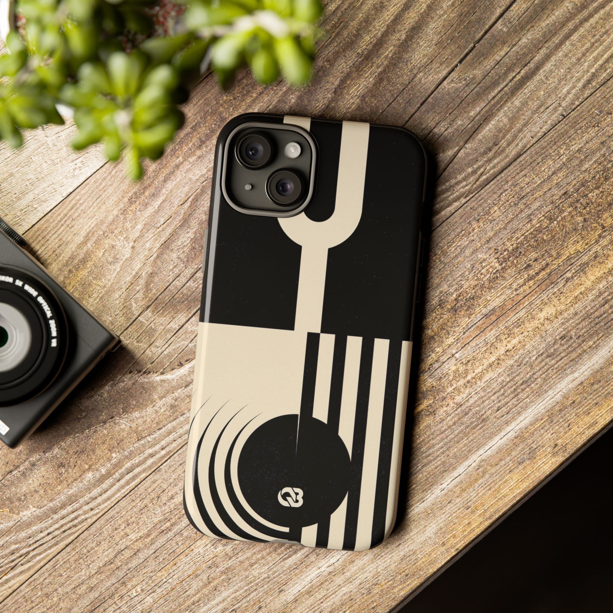 Black Tough Phone Case for iPhone - Ivory Signal Grid