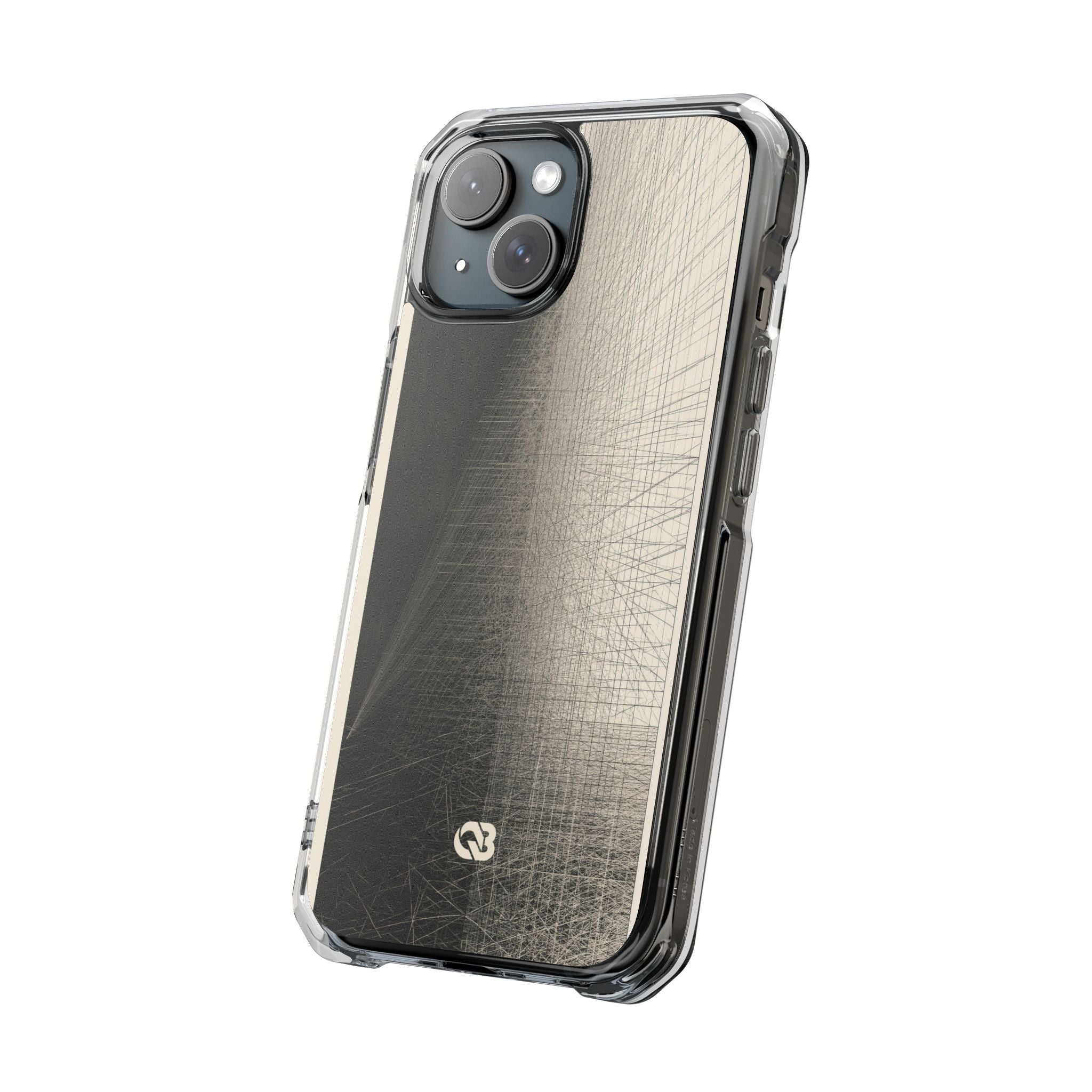 Beige Impact MagSafe Phone Case for iPhone - Brutalist Graphite Grid