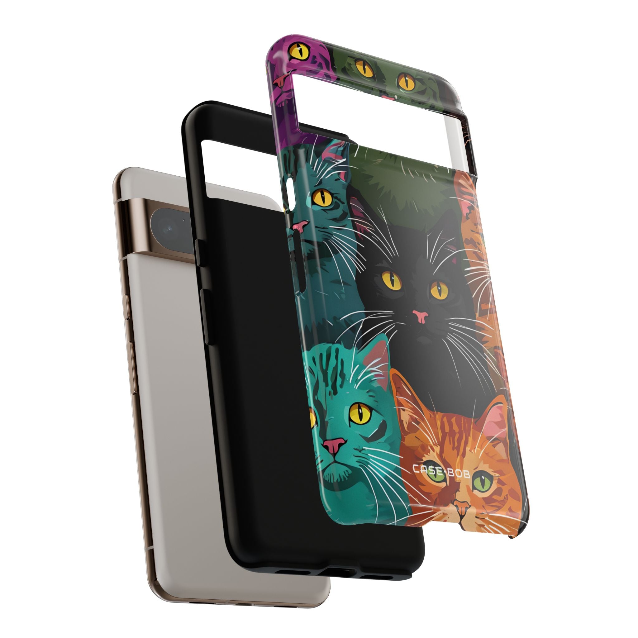Teal Cat Grid Google Pixel 8 Pro Case - Tough