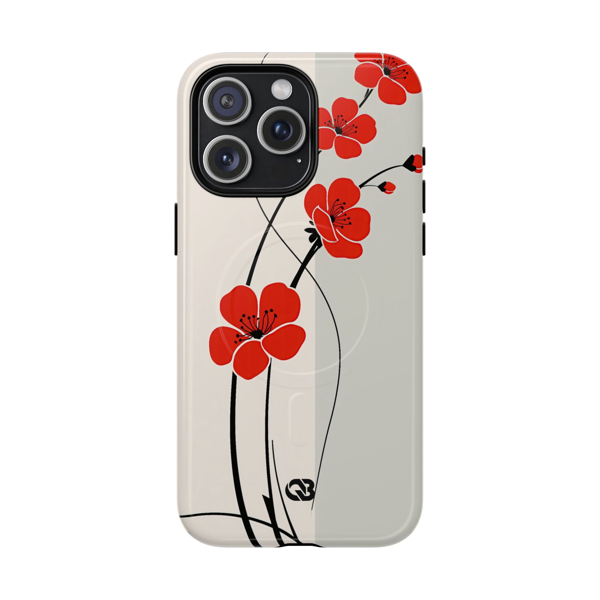 Beige Tough 2.0 Magsafe Phone Case for iPhone - Scarlet Ink Petals