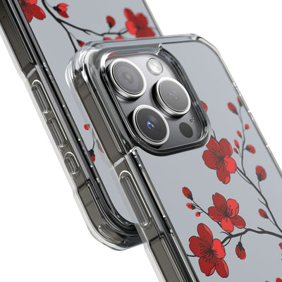 Grey Impact MagSafe Phone Case for iPhone - Crimson Blossom Onyx