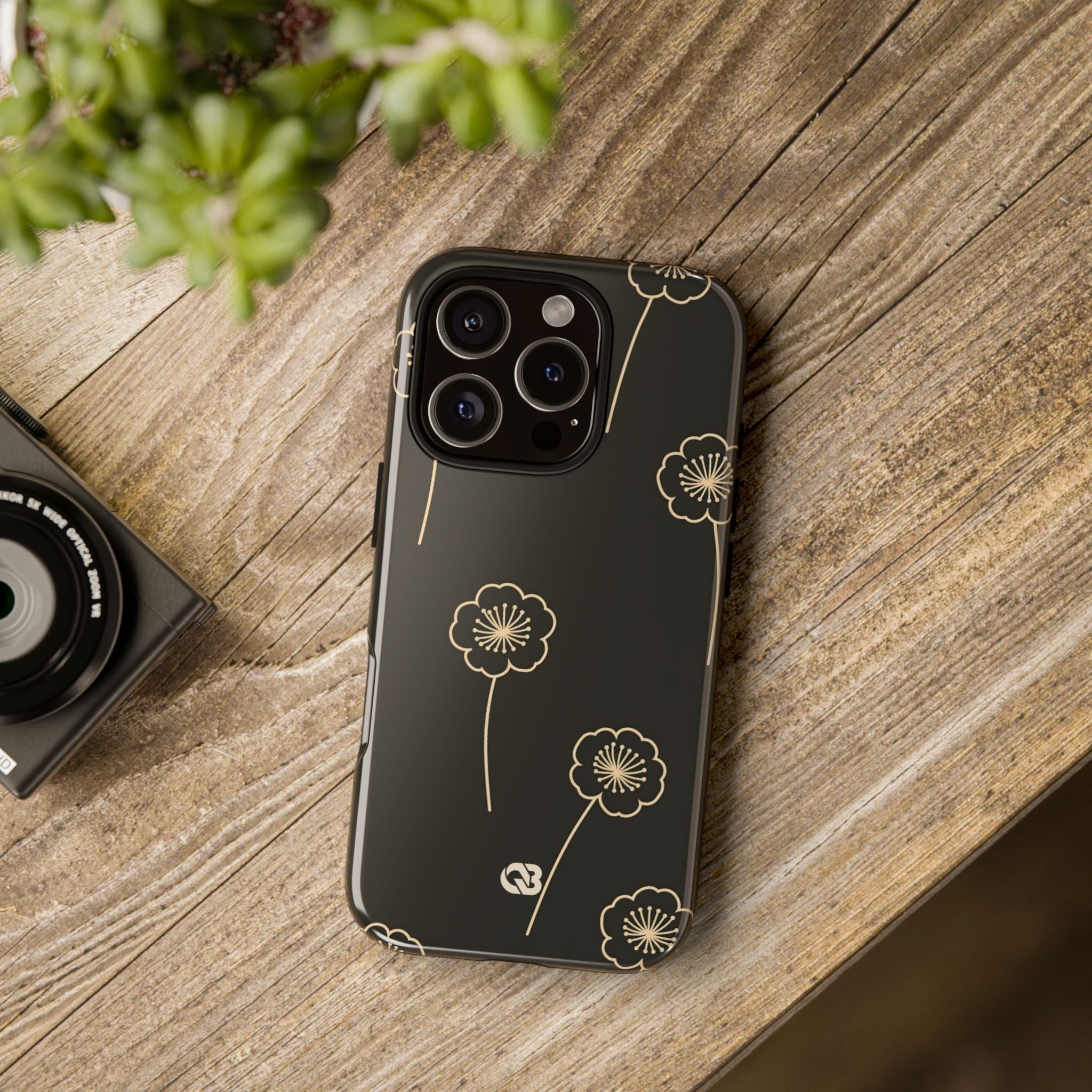 Black Tough Phone Case for iPhone - Obsidian Sand Petals
