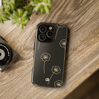 Black Tough Phone Case for iPhone - Obsidian Sand Petals
